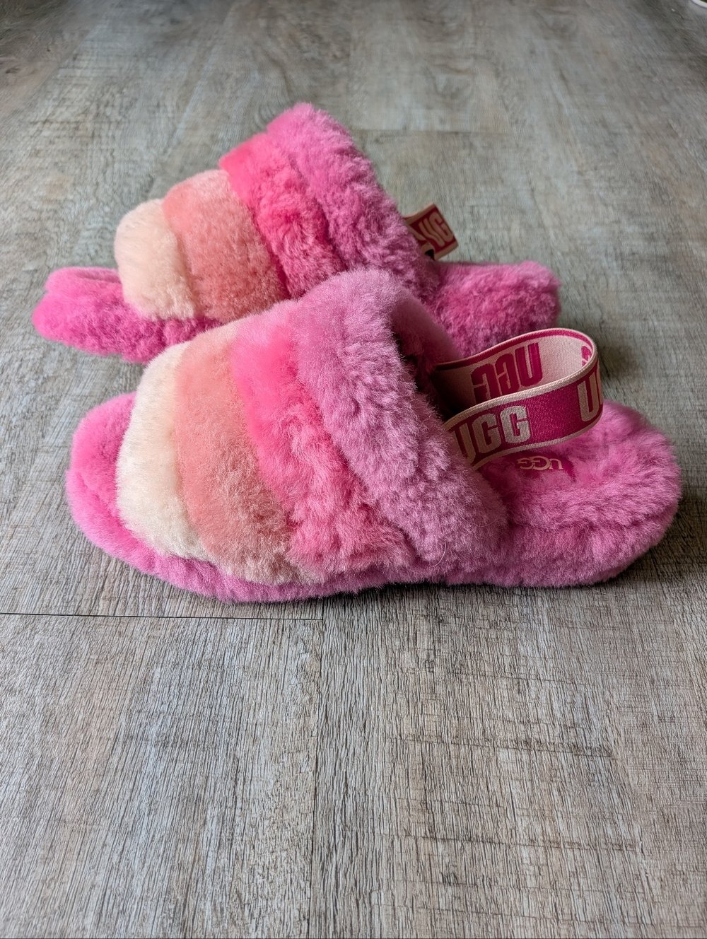 Ugg Fluff Yeah Pink Sunset Gradient Sandals Slippers Size 8